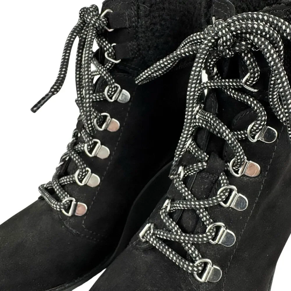 Esprit Roxy Womens Suede Wedge Faux Fur Ankle Bootie 7M‎ Black Lace Up Cozy